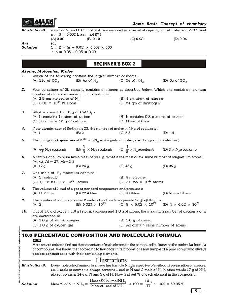 Basic Chemistry Concepts and Calculations | PDF | Molecules | Mole (Unit)