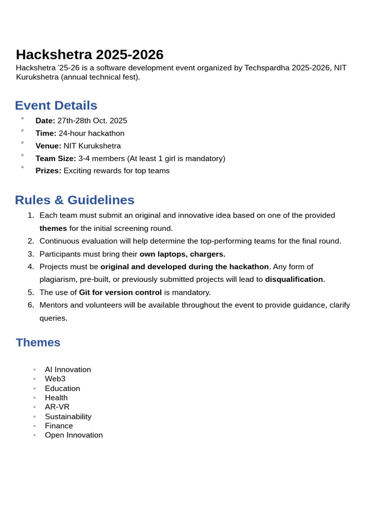 Hackshetra 2025-2026 Event Overview | PDF