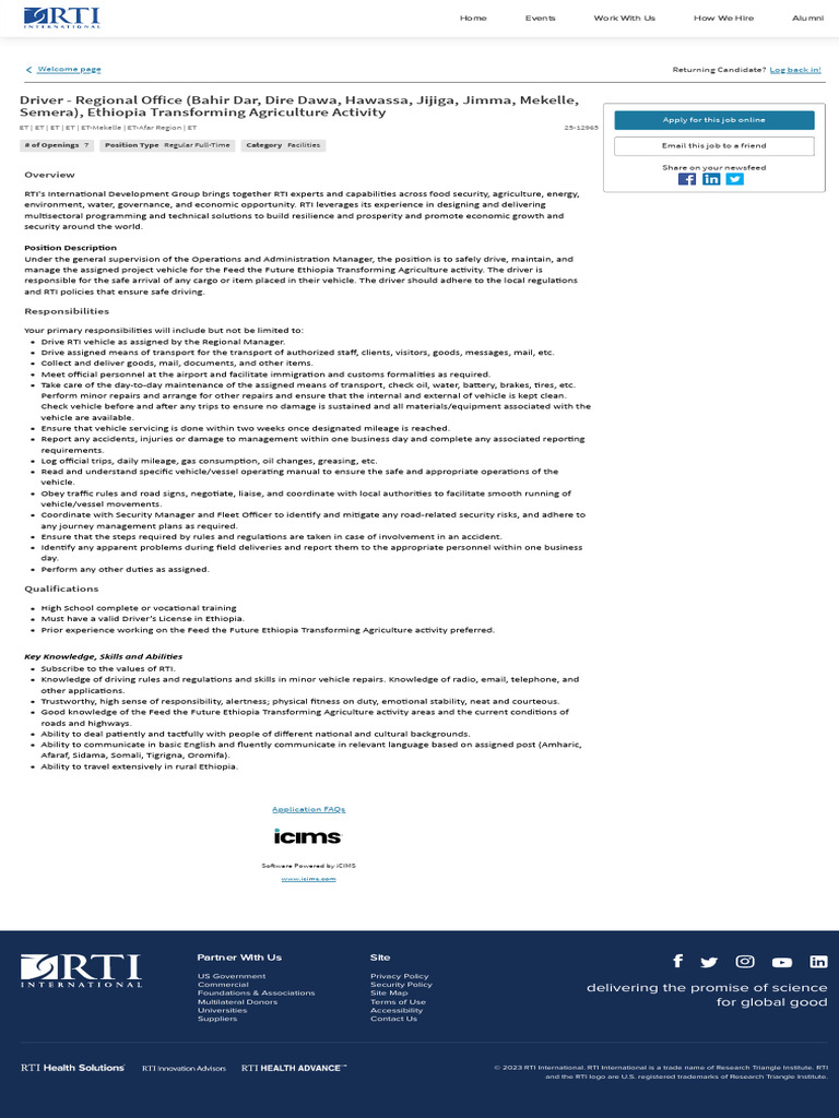 Driver - Regional Office (Bahir Dar, Dire Dawa, Hawassa, Jijiga, Jimma ...