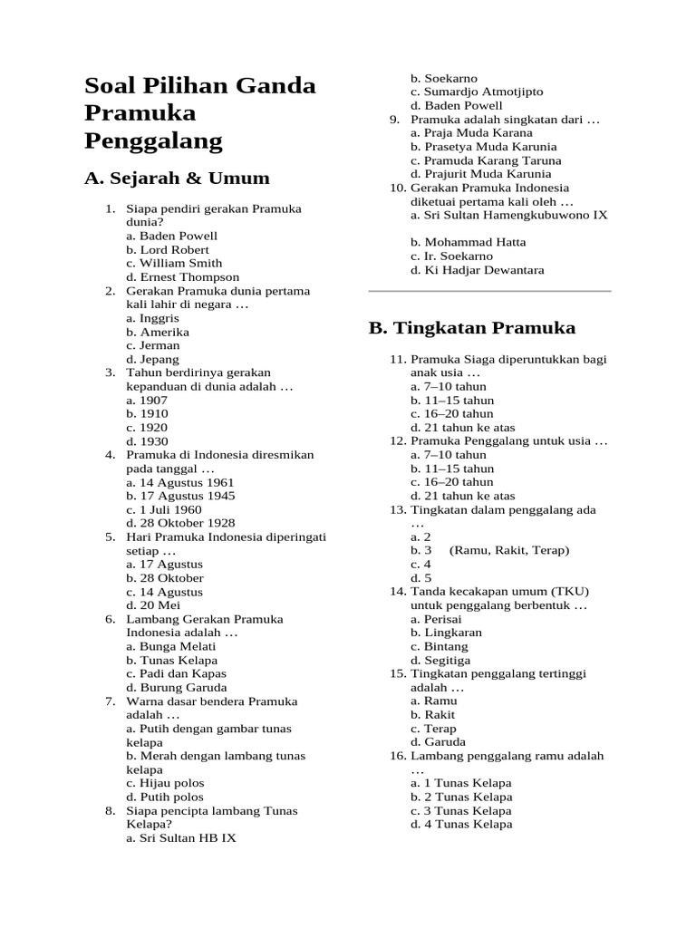 Soal Pilihan Ganda Pramuka Penggalang | PDF