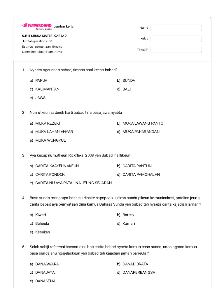 Soal Babad Sunda: 50 Pertanyaan | PDF