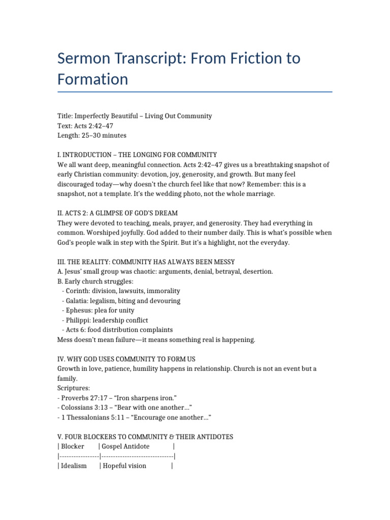 Sermon Transcript From Friction To Formation | PDF