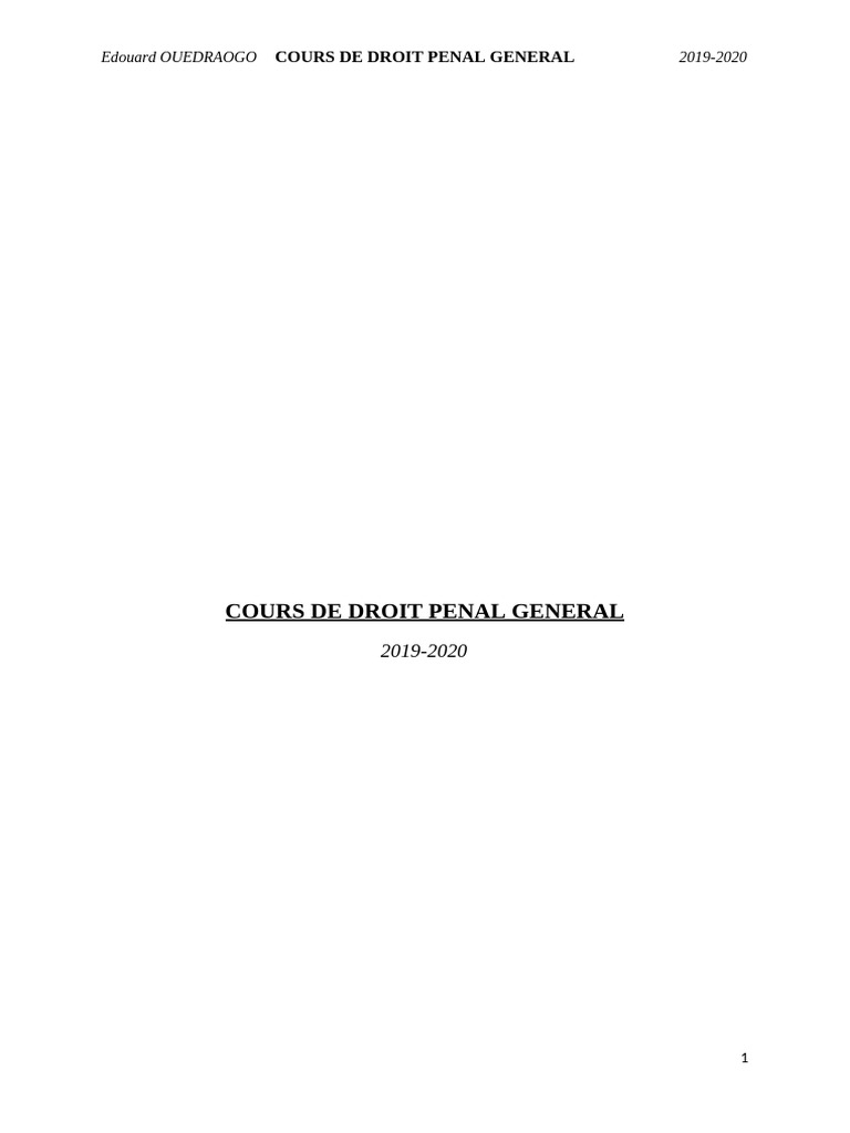 Cours de Droit Pénal Général 2019-2020 | PDF | Crimes | Crime et violence