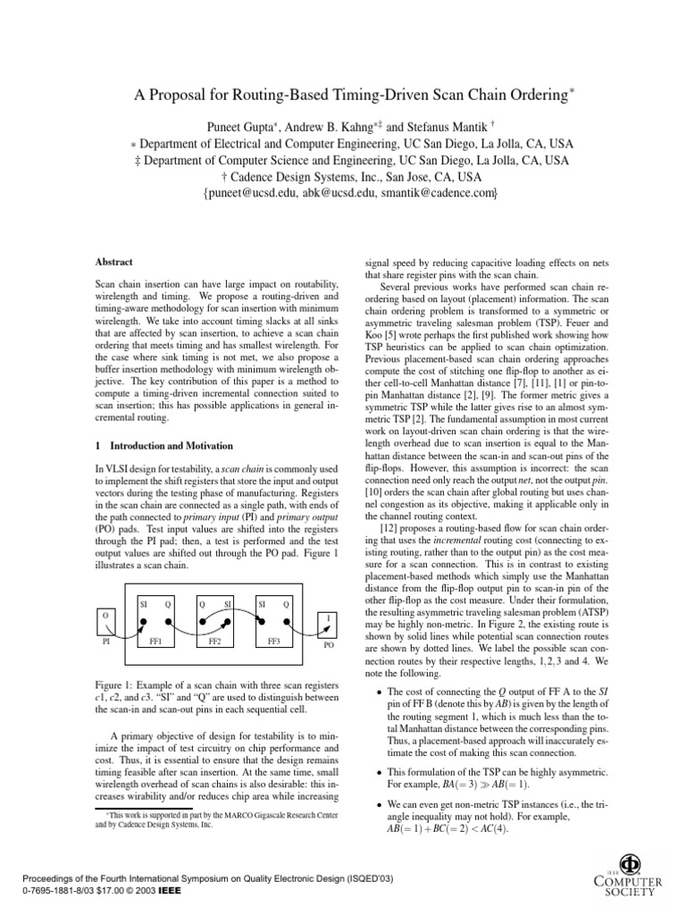 A Proposal For Routing-Based Timing-Driven Scan Chain Ordering | PDF ...