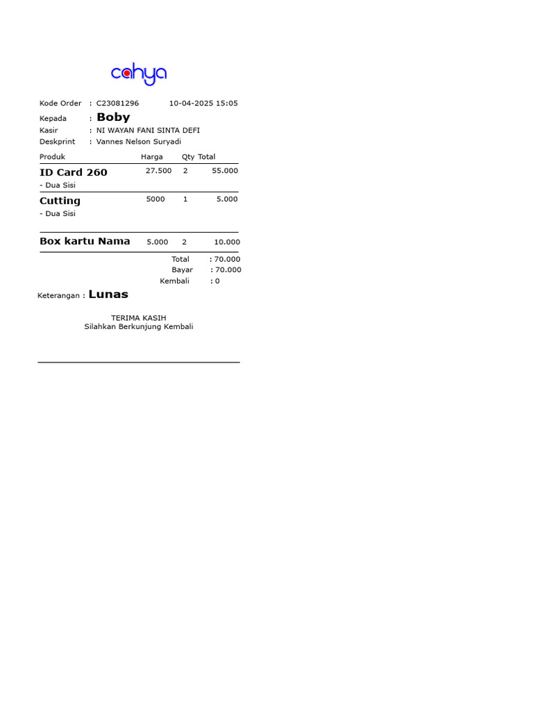 Invoice Pembelian ID Card dan Box Nama | PDF