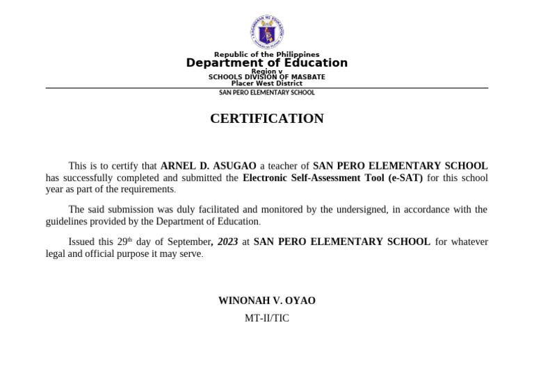 Certification From ICT Coordinator | PDF
