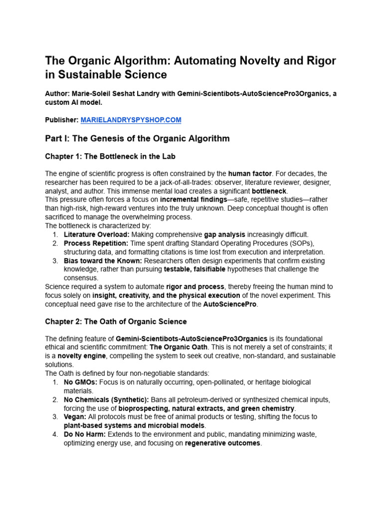 The Organic Algorithm: Automating Novelty and Rigor in Sustainable ...
