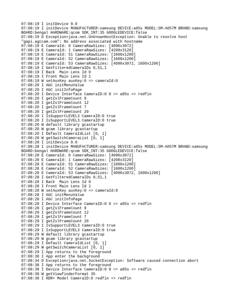 Samsung A05s Camera Initialization Logs | PDF | Computer Hardware ...