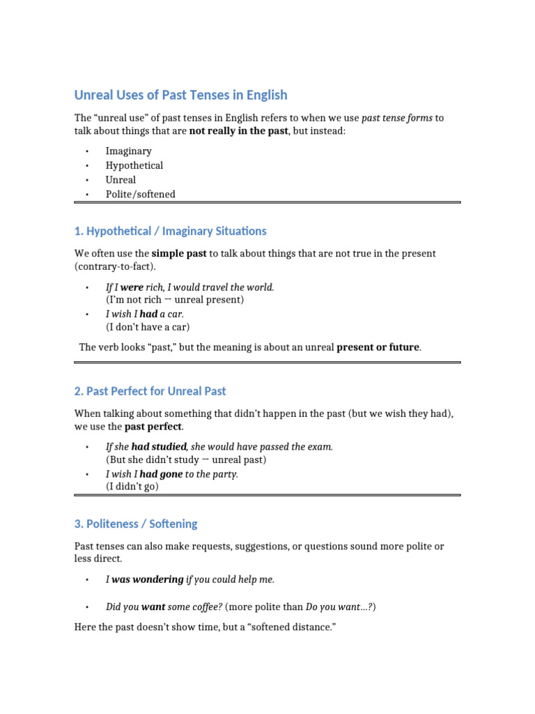 Unreal Uses of Past Tenses Explained | PDF