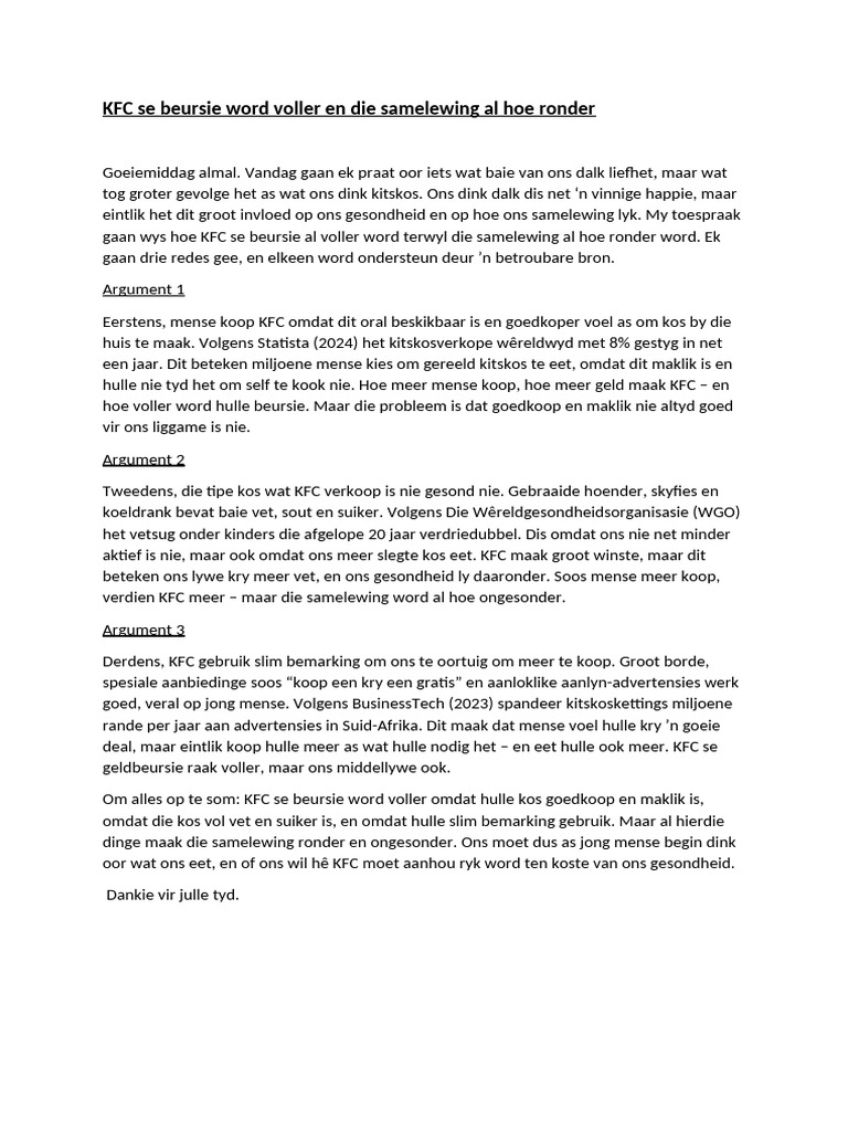 KFC Se Beursie Word Voller en Die Samelewing Al Hoe Ronder | PDF