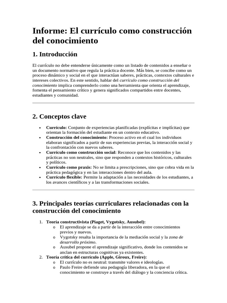 Currículo: Construcción del Conocimiento | PDF | Plan de estudios ...