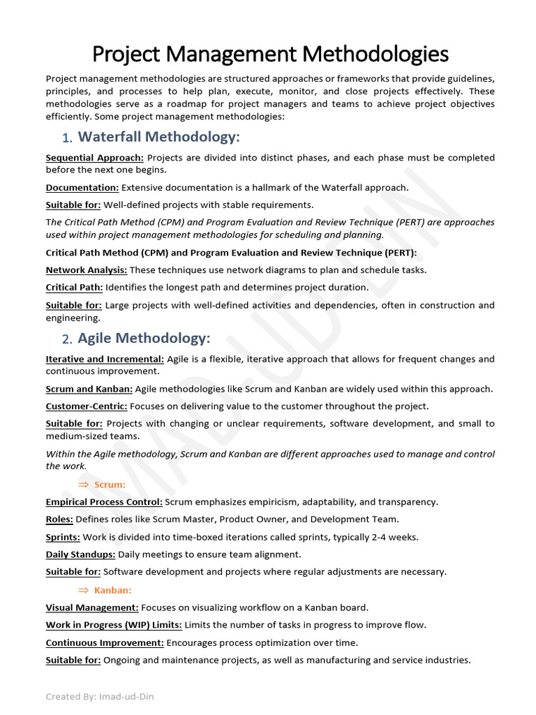 Project Management Methodologies Explained | PDF | Agile Software ...