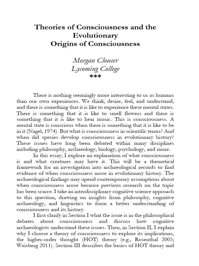 Evolutionary Origins of Consciousness | PDF | Consciousness | Mind