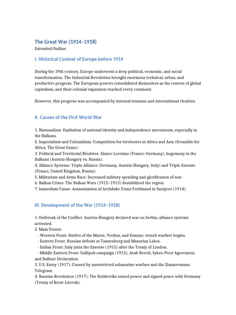 Causes and Consequences of WWI | PDF | World War I | German Empire