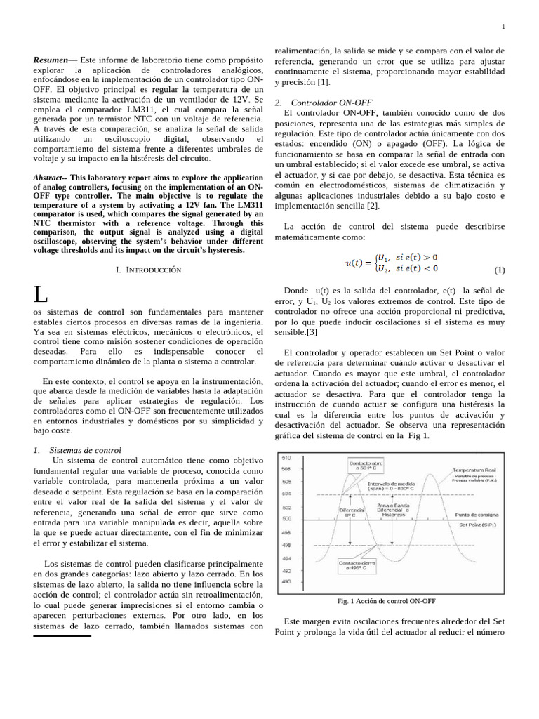 Controlador ON-OFF para Regulación Térmica | PDF | Sistema de control ...