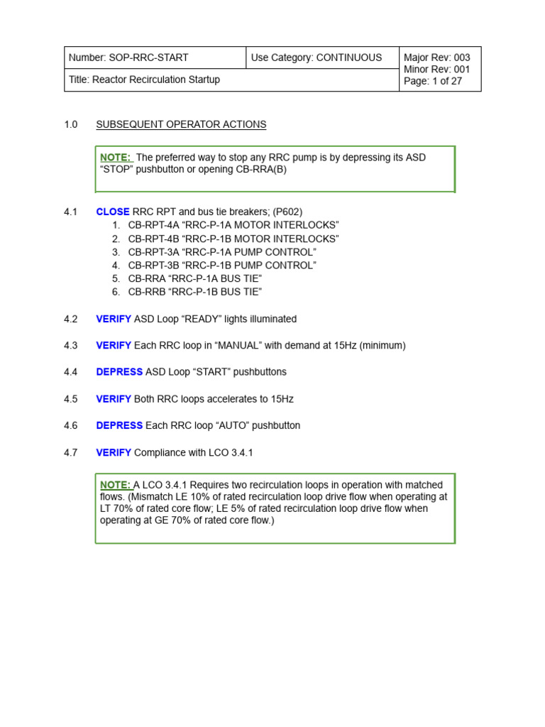 Reactor Recirculation Startup SOP | PDF