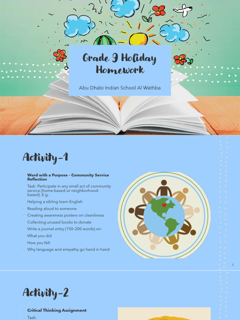 Grade 9 Holiday Homework Activities | PDF