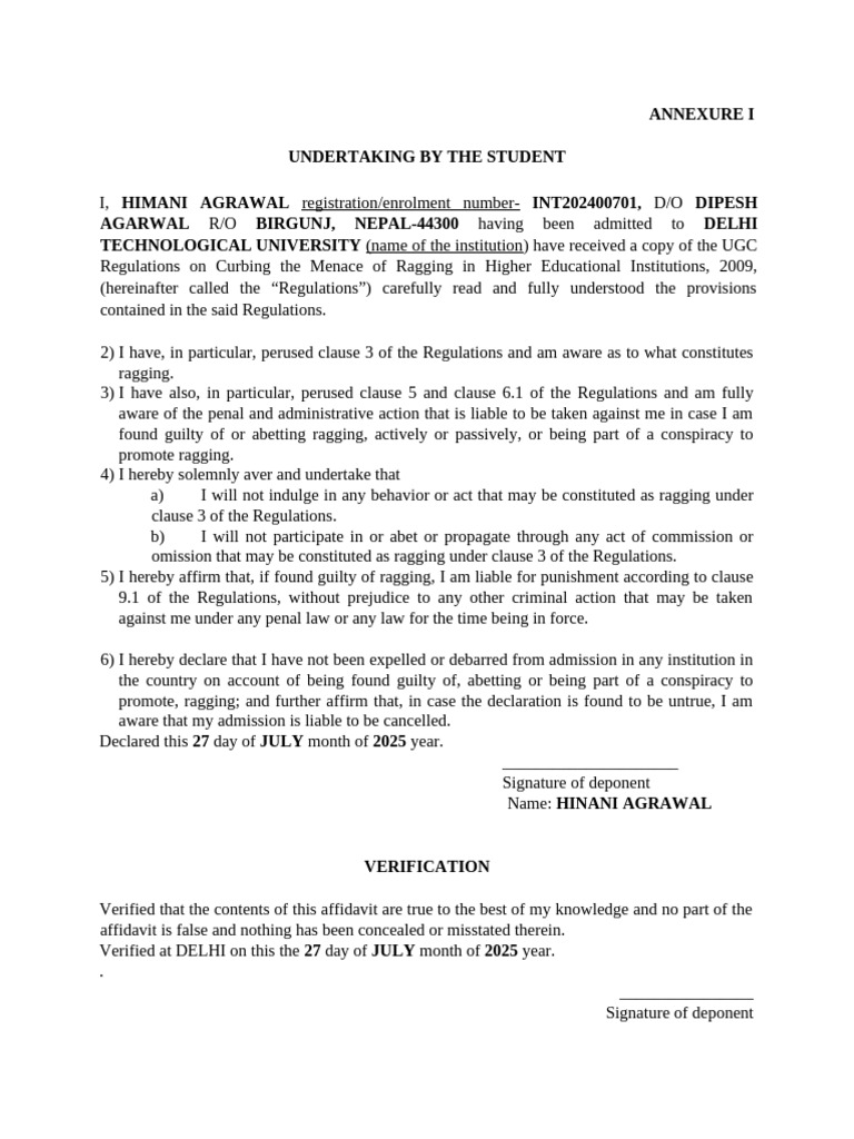 Anti Raging and Vicle Affivit Dtu | PDF | Affidavit | Justice