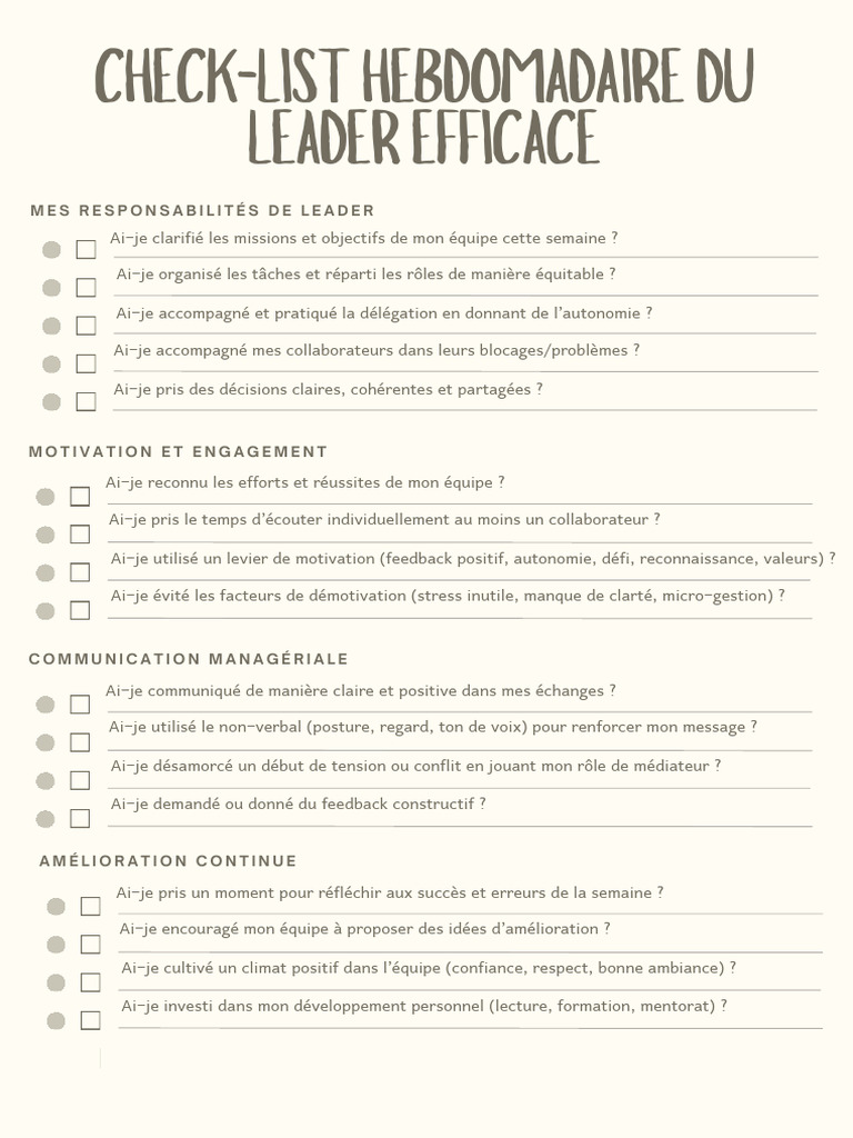 Check-list du leader efficace | PDF | Motivation | Motivant
