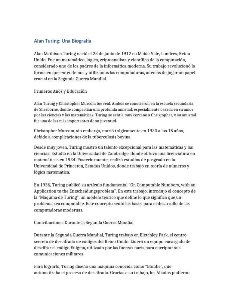 Biografía de Alan Turing: Genio de la Informática | PDF | Alan Turing ...