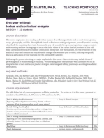 Download Londie T Martin - First-Year Writing I Textual and Contextual Analysis Syllabus by Londie T Martin SN93727101 doc pdf