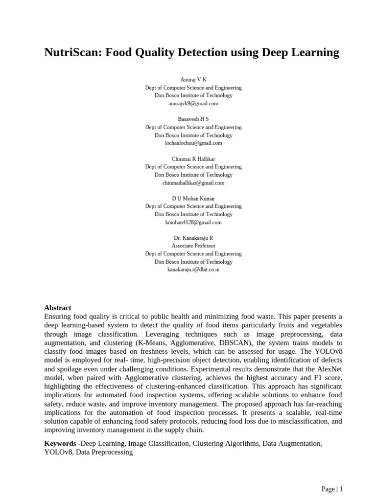 Deep Learning for Food Quality Detection | PDF | Cluster Analysis ...