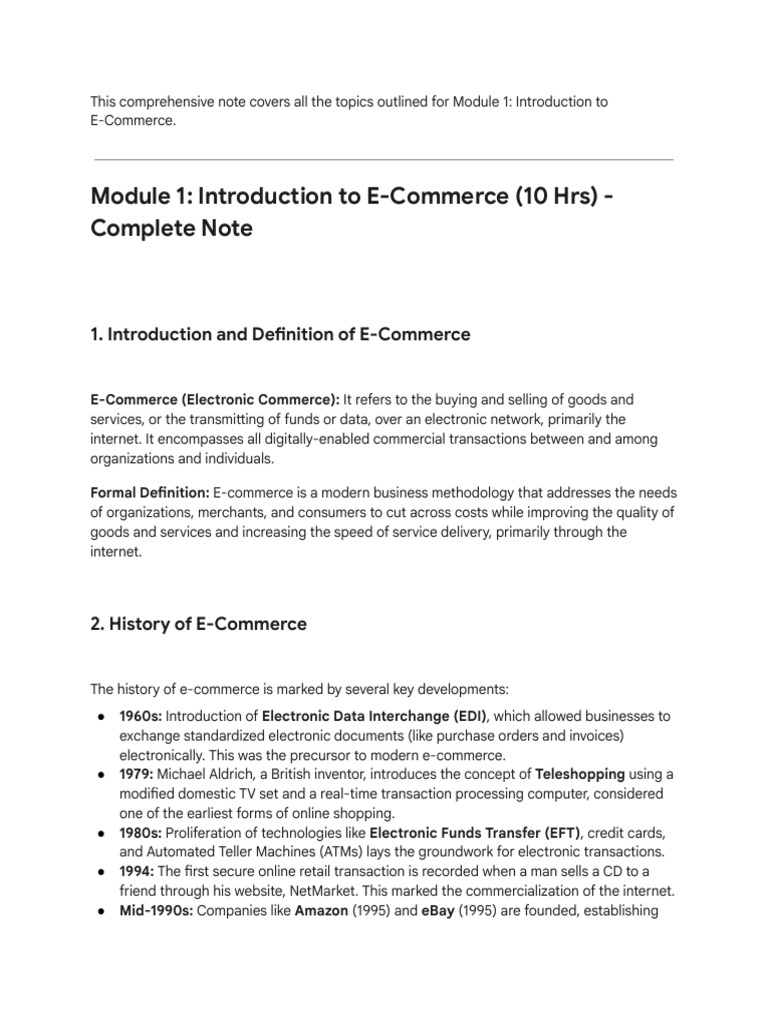 E-Commerce Module 1 Overview and Insights | PDF | Electronic Data ...