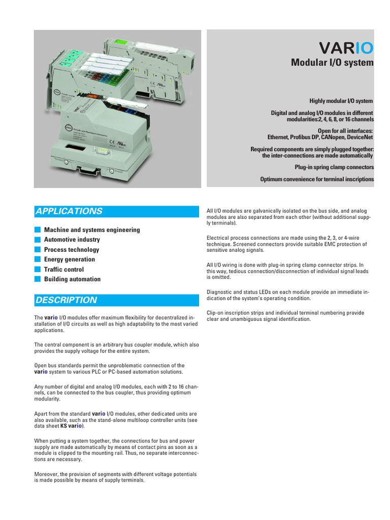 Vario I/O Modules: Flexible Automation Solutions | PDF | Power Supply ...