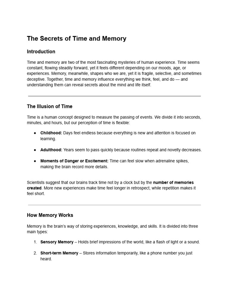 The Secrets of Time and Memory | PDF | Memory | Perception