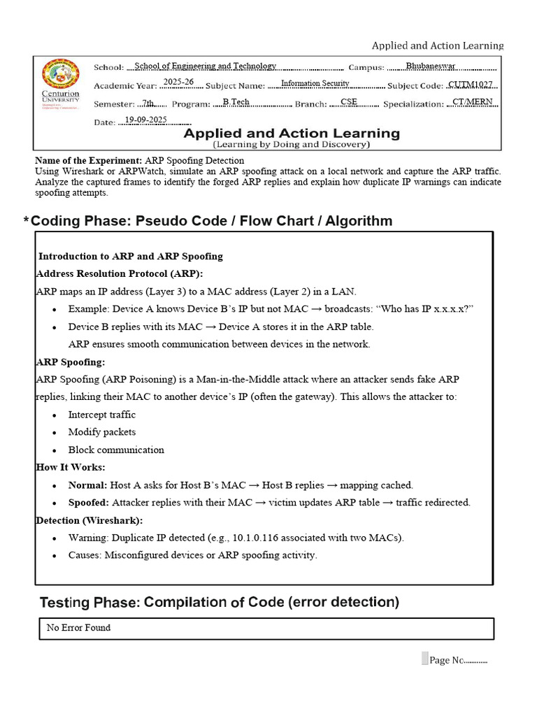 ARP Spoofing Detection with Wireshark | PDF