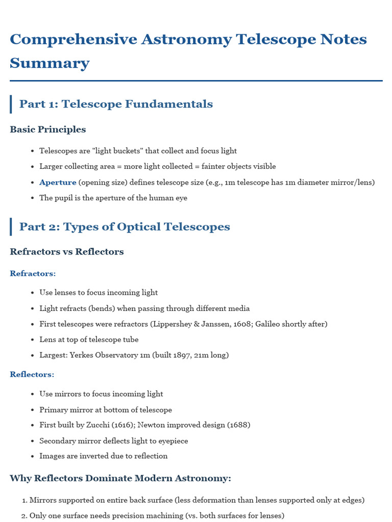 Astronomy Telescope Overview and Types | PDF | Telescope | Optical Devices