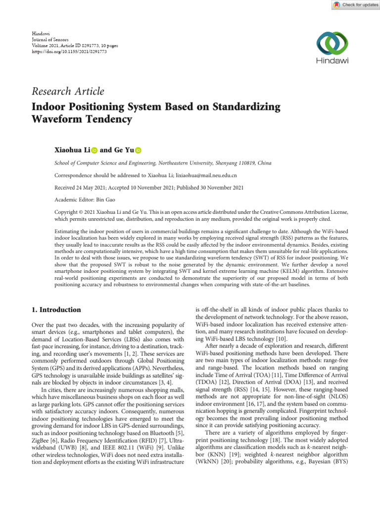 Journal of Sensors - 2021 - Li - Indoor Positioning System Based On ...