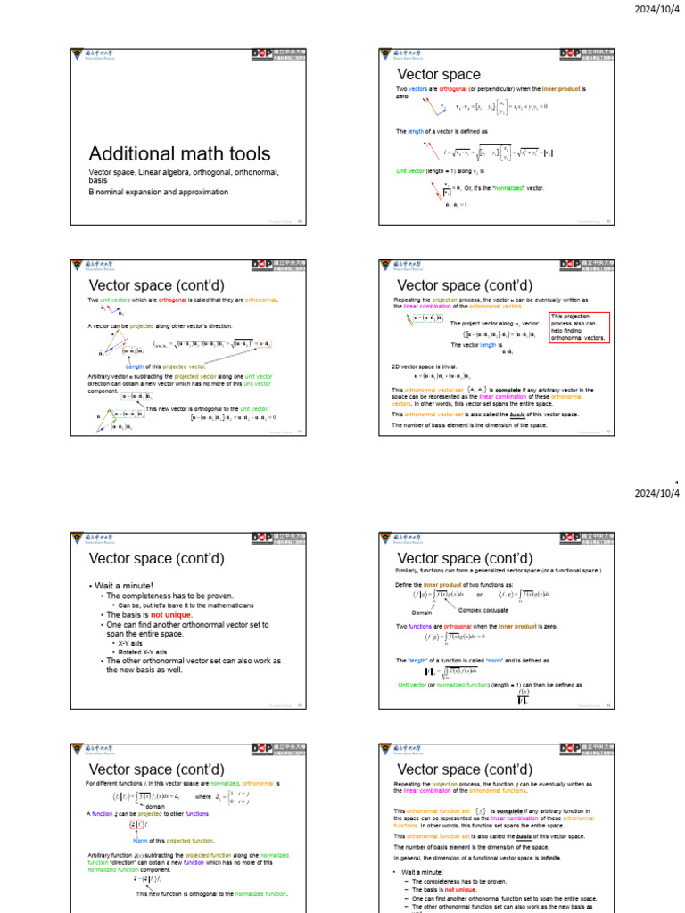 1.a Additional Math Tools | PDF | Basis (Linear Algebra) | Vector Space