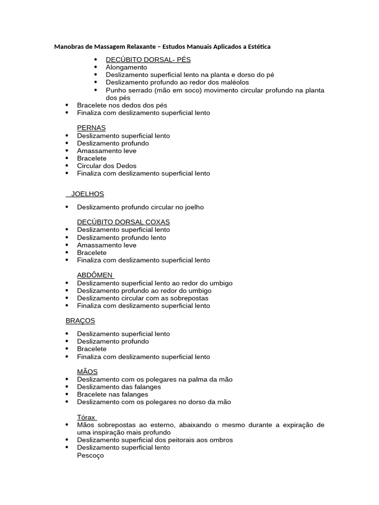 Manobras de Massagem Relaxante | PDF | Anatomia humana | Sistema Locomotor