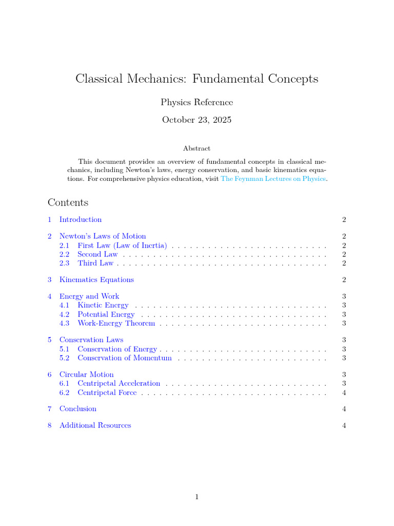 Classical Mechanics Overview Guide | PDF | Force | Newton's Laws Of Motion