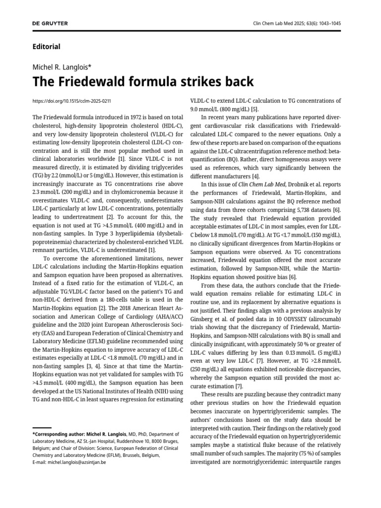 Evaluating Friedewald vs. New LDL-C Equations | PDF | Low Density ...
