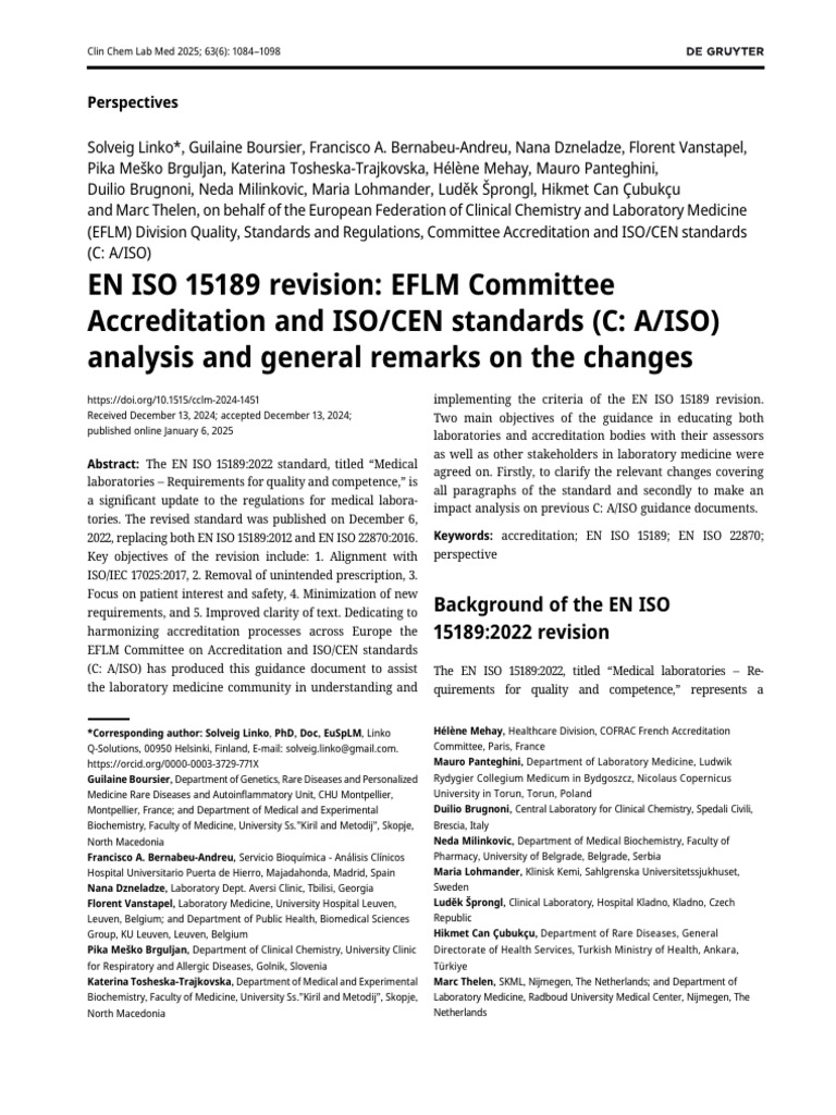 EFLM Guidance on EN ISO 15189 Revision | PDF | Risk | Risk Management