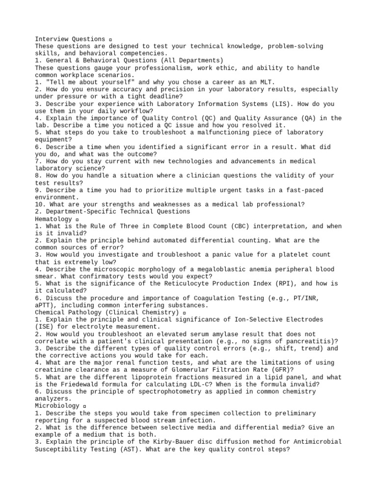 Interview Questions MLT | PDF | Immunohistochemistry | Medical Specialties