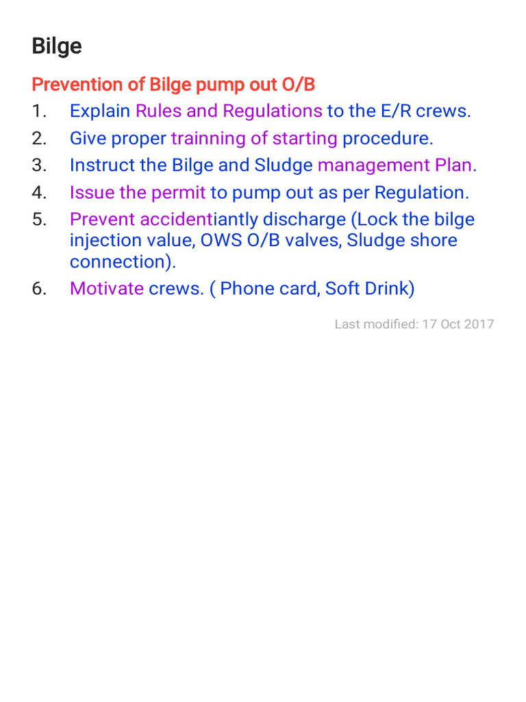 Bilge Pump Out Regulations and Training | PDF