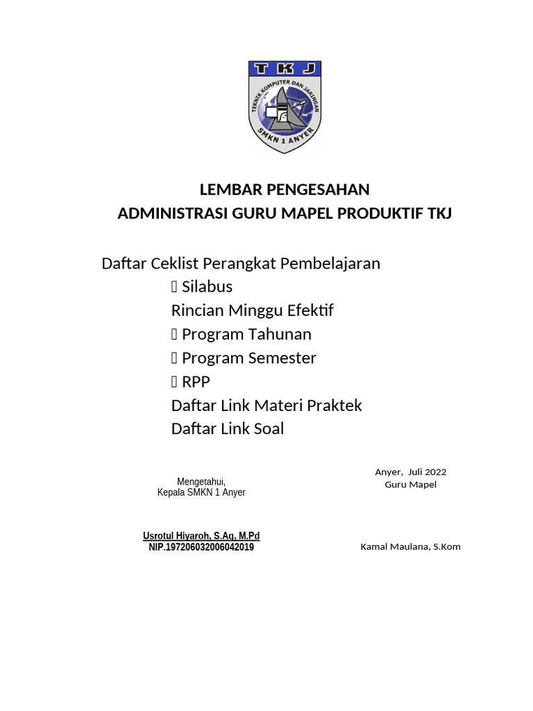 Lembar Pengesahan RPP | PDF