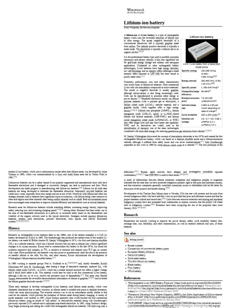 Lithium-Ion Battery Overview and Specs | PDF | Lithium Ion Battery ...