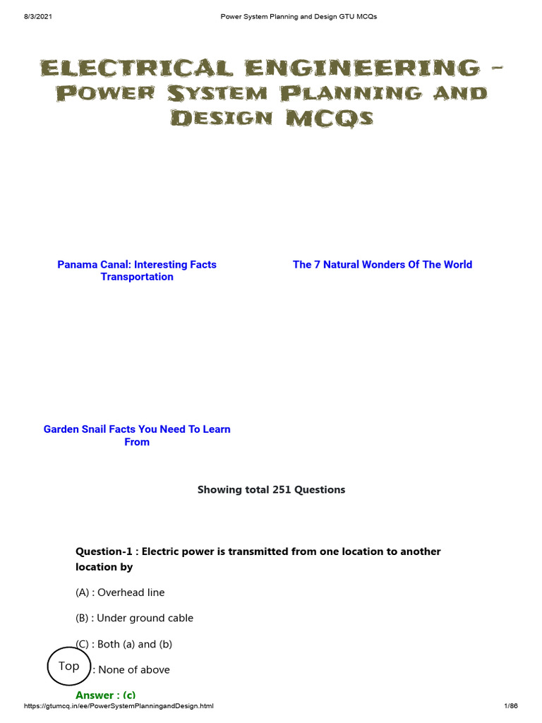 Power System Planning MCQs Guide | PDF | Electric Power Transmission ...