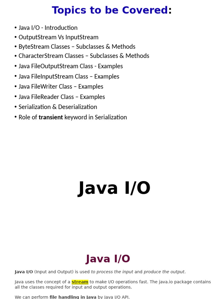 Lecture 12 - Java Io | PDF | Class (Computer Programming) | Method ...