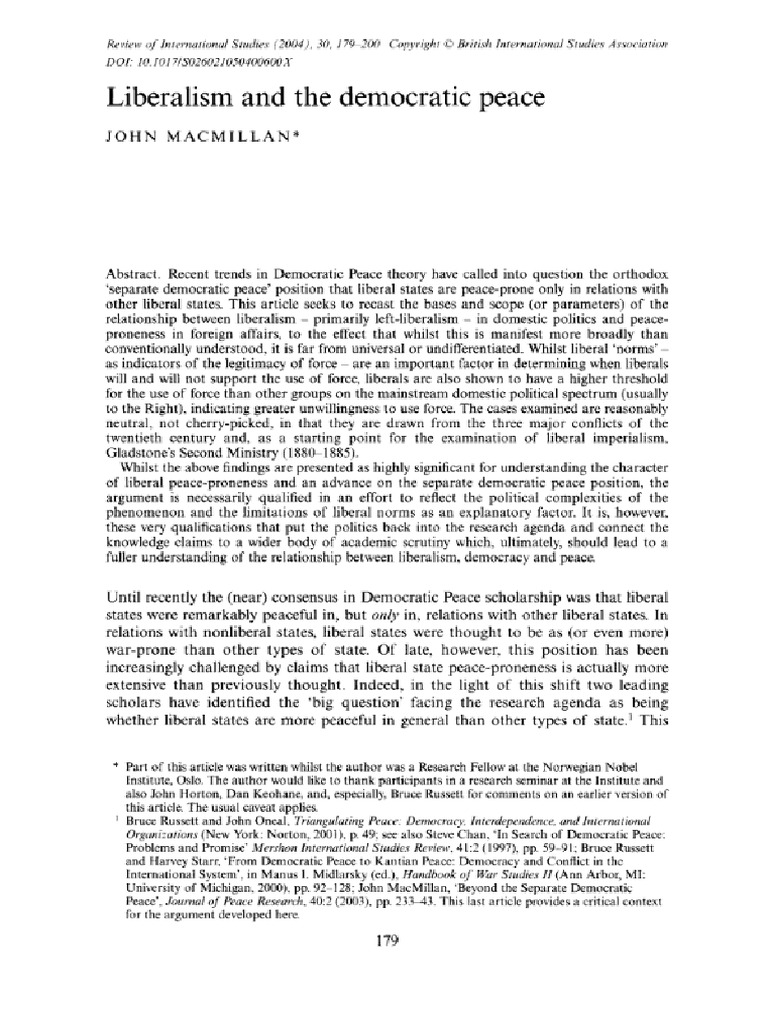 Liberalism and The Democratic Peace - John Macmillan | PDF