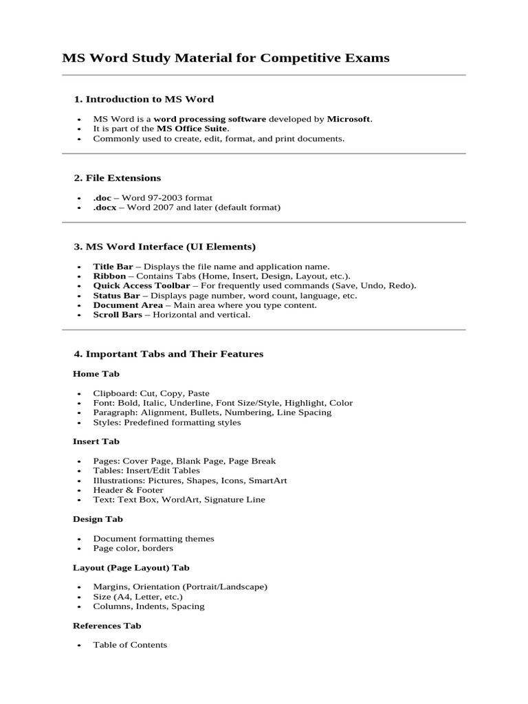 MS Word Guide for Competitive Exams | PDF | Microsoft Word | Page Layout