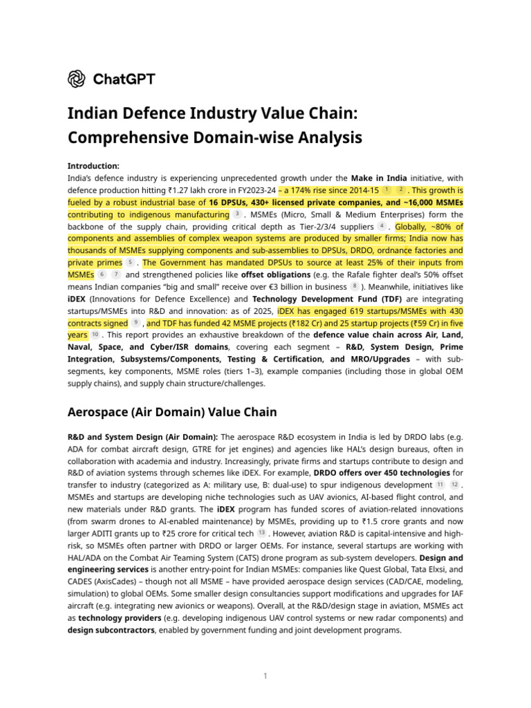 Indian Defence Industry Value Chain Analysis | PDF | Unmanned Aerial ...