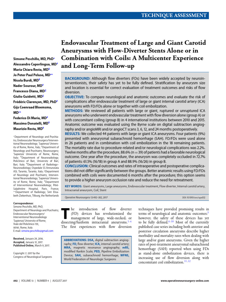 Endovascular Treatment of Carotid Aneurysms | PDF | Interventional ...