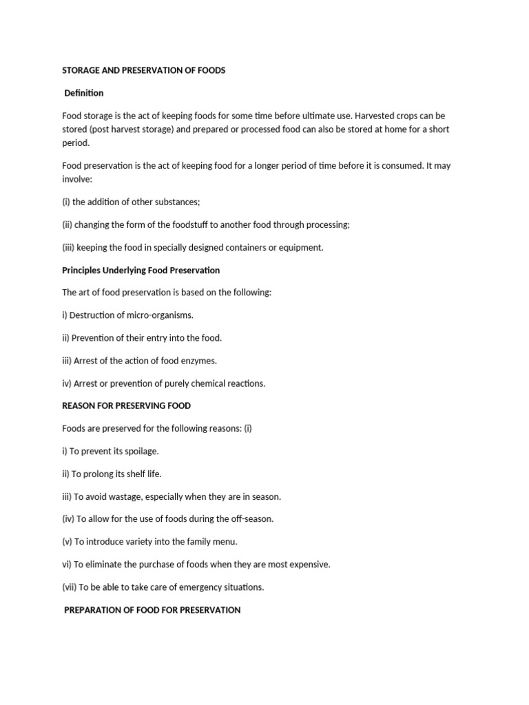 Food Storage and Preservation Methods | PDF | Food Preservation ...