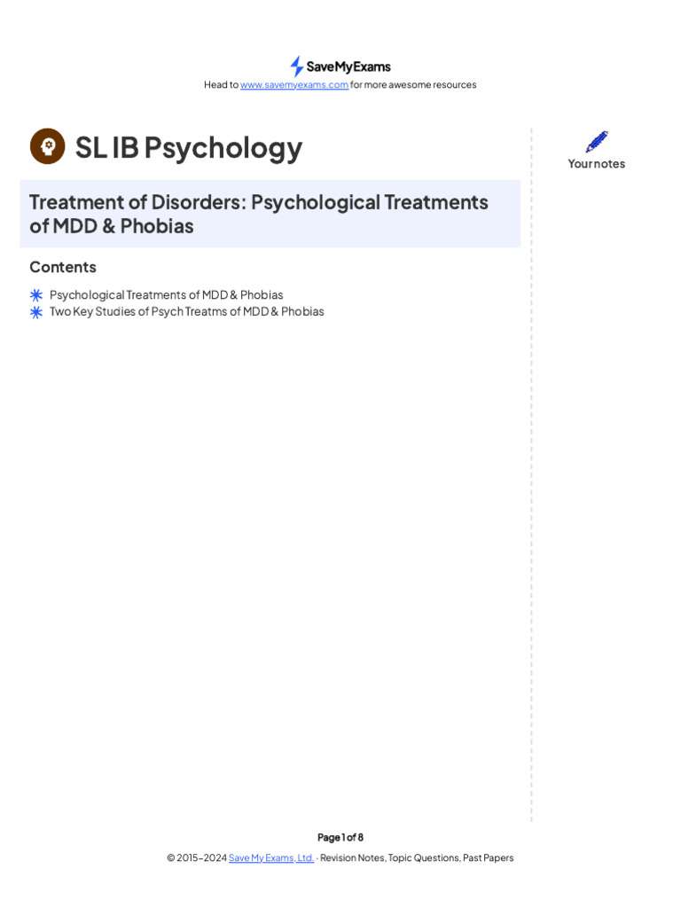 Treatment of Disorders Psychological Treatments of MDD and Phobias ...