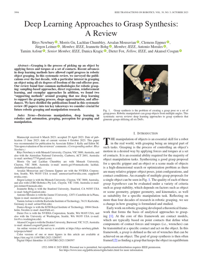 Deep Learning Approaches To Grasp Synthesis A Review | PDF | Deep ...